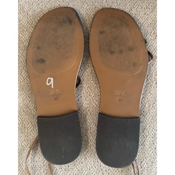 Zara Women’s Brown Leather Flat Strap Gladiator Sandals Bohemian Size 9 - Picture 4 of 6